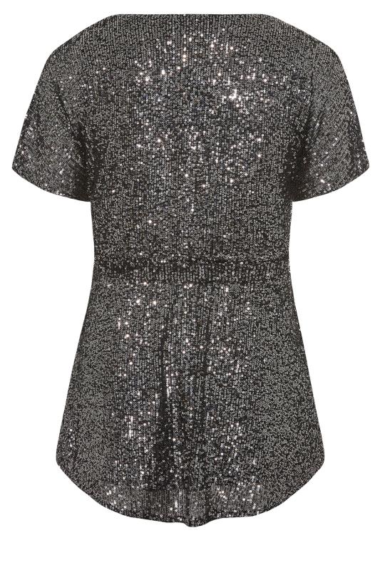 YOURS LONDON Curve Silver Sequin Embellished Wrap Top 7