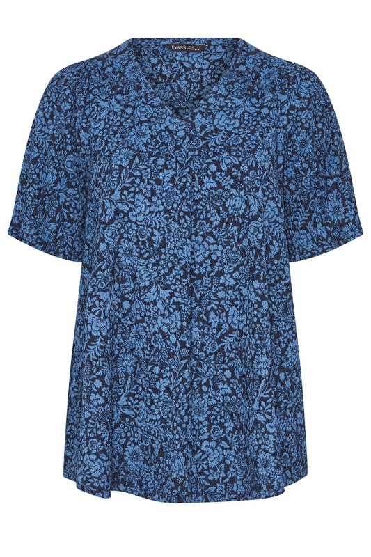 EVANS Plus Size Navy Blue Floral Pleat Front Angel Sleeve Top | Evans 5