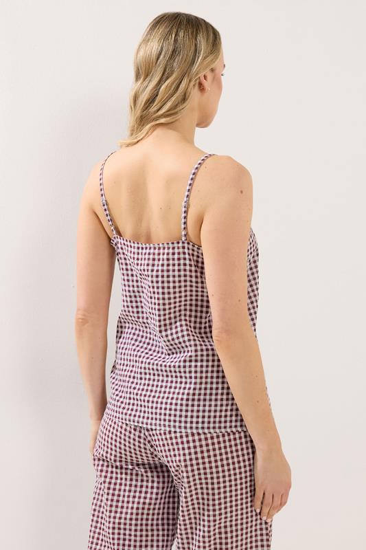 LTS Tall Women's Set Burgundy Red Gingham Cotton Vest Top & Trousers | Long Tall Sally 4