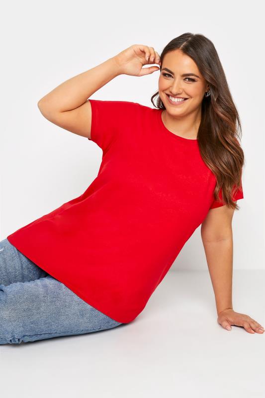 Curve Red Short Sleeved Basic T-Shirt 1