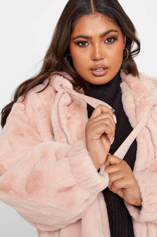 Pink Faux Fur Oversized Jacket, Oversized Faux Fur Coat Pink