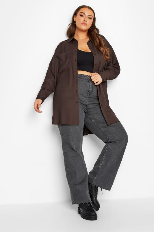 Plus Size Chocolate Brown Oversized Boyfriend Shirt | Yours Clothing 5