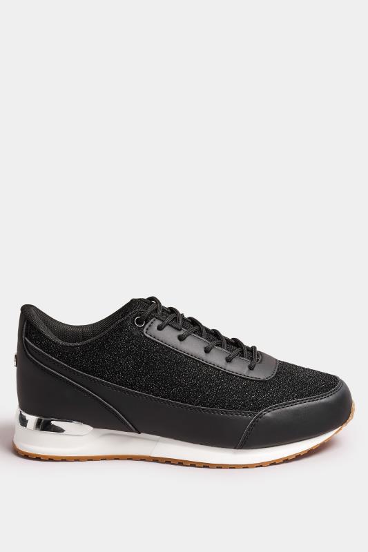 Black Glitter Metallic Trim Trainers In Wide E Fit | Yours Clothing 3