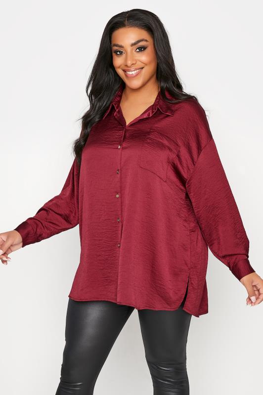 Plus Size  YOURS LONDON Wine Red Oversized Satin Shirt