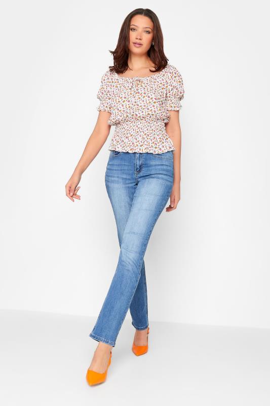 LTS Tall White Floral Crinkle Bardot Top | Long Tall Sally 2
