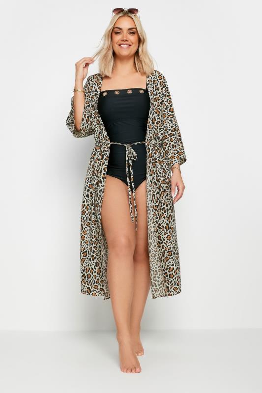 YOURS Plus Size Brown Leopard Print Longline Kimono | Yours Clothing 4