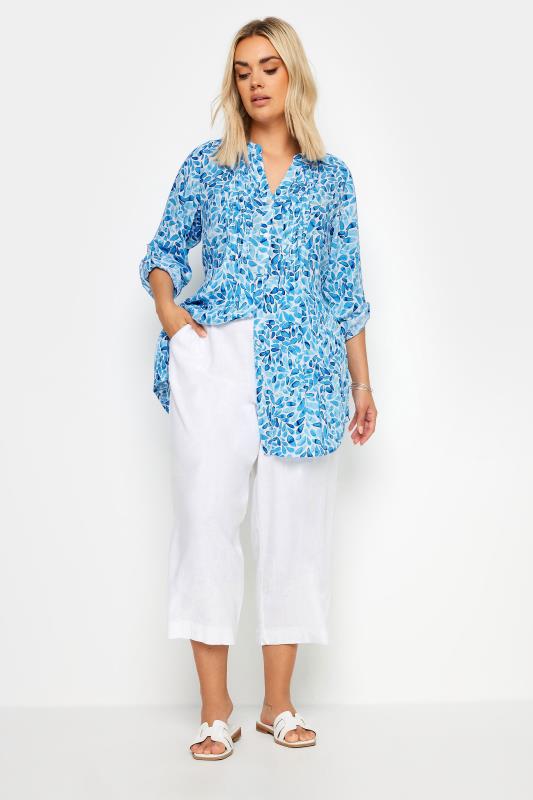 YOURS Plus Size Blue Petal Print Pintuck Shirt | Yours Clothing 2