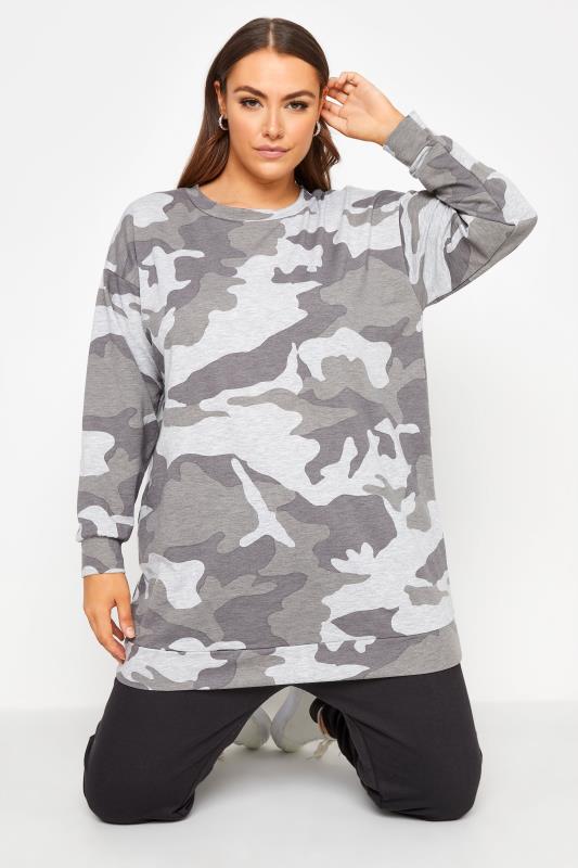 Curve Grey Camo Print Sweatshirt 1