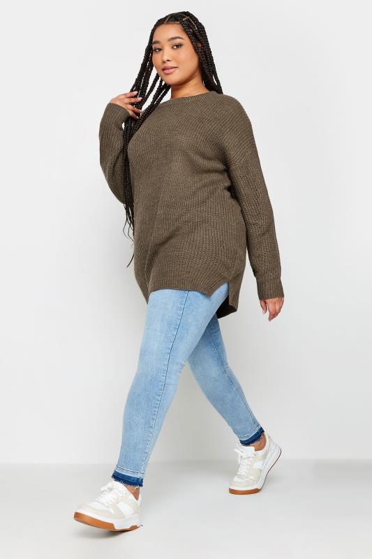 YOURS Plus Size Brown Ribbed Knit Jumper | Yours Clothing 3