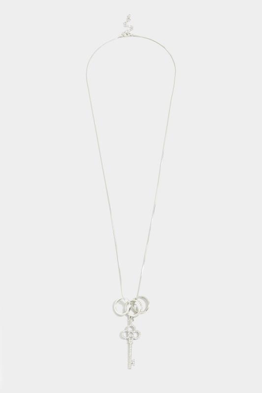  Grande Taille Silver Tone Diamante Key Pendant Necklace