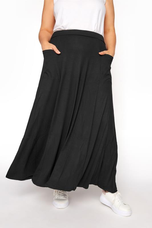 Großen Größen Maxi Skirts Curve Black Maxi Jersey Skirt