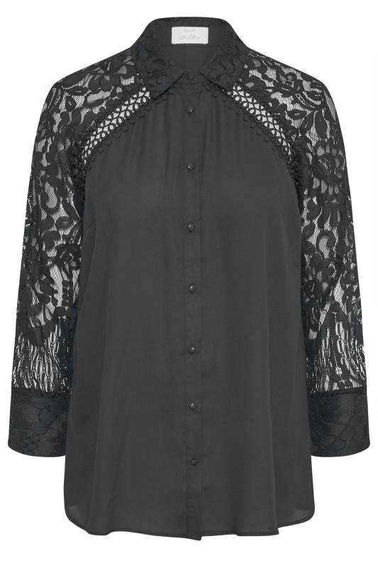 YOURS LONDON Plus Size Black Lace Detail Shirt | Yours Clothing 7
