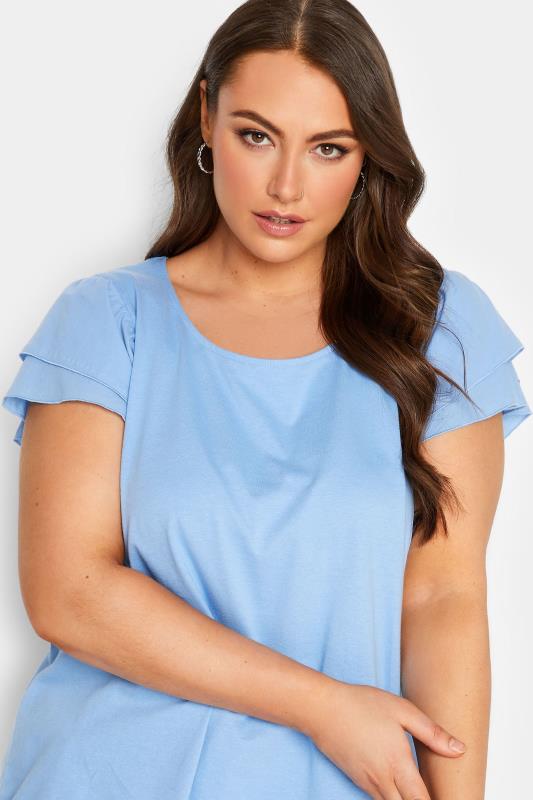 YOURS Curve Plus Size 2 PACK Blue Frill Sleeve T-Shirts | Yours Clothing  5