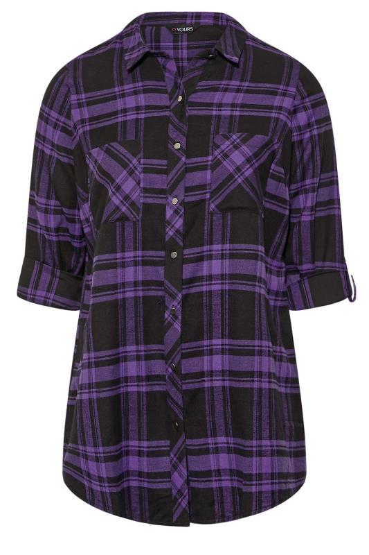Plus Size Purple & Black Check Brushed Oversized Boyfriend Shirt | Yours Clothing 6