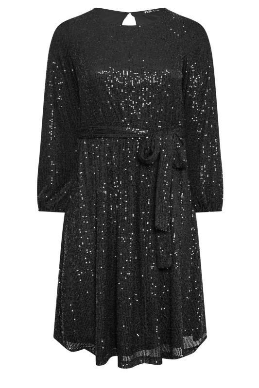 YOURS LONDON Plus Size Black Sequin Skater Dress | Yours Clothing 8