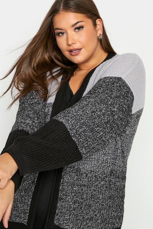 Plus Size Curve Grey Colour Block Knitted Cardigan | Yours Clothing 4