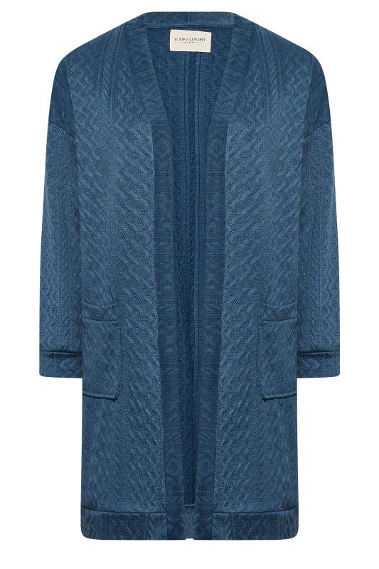 YOURS LUXURY Plus Size Blue Soft Touch Cable Knit Cardigan | Yours Clothing 7