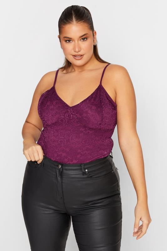  Grande Taille LTS Tall Dark Red Lace Bodysuit