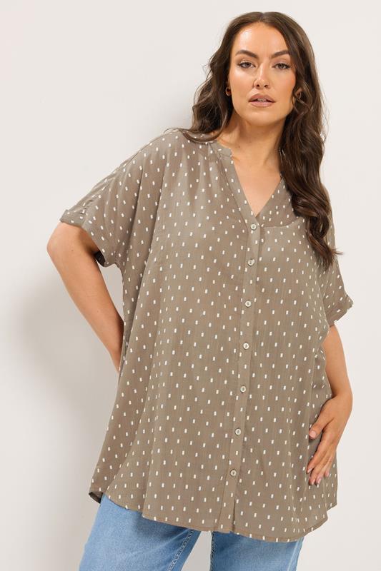  YOURS Curve Mocha Brown Notch Neck Dobby Blouse