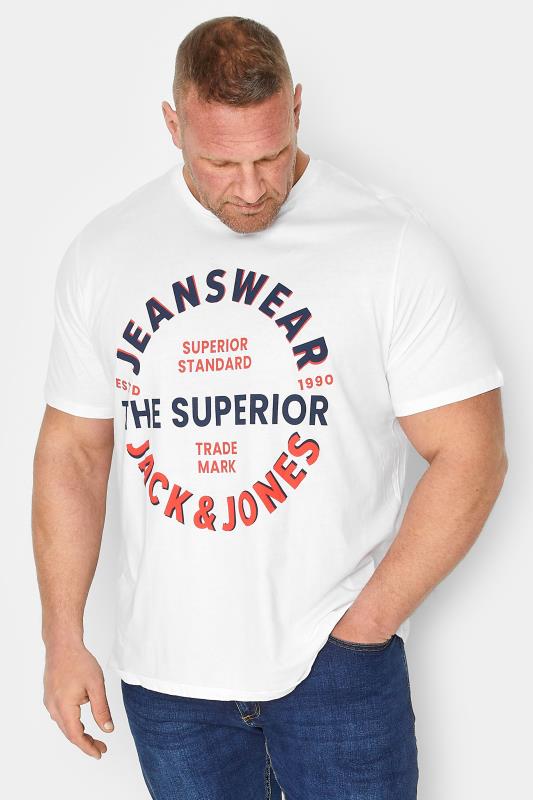  Grande Taille JACK & JONES Big & Tall White Printed Crew Neck T-Shirt