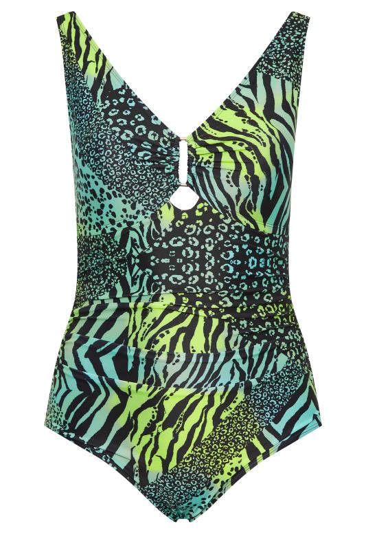 YOURS Curve Plus Size Green Animal Print Swimsuit | Yours Clothing  6