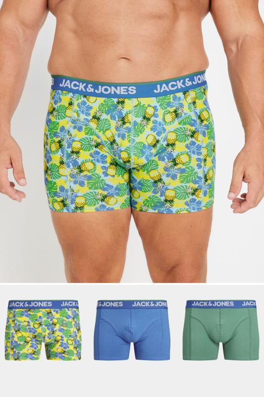 JACK & JONES Big & Tall 3 PACK Blue & Green Skull Print Trunks | BadRhino 1