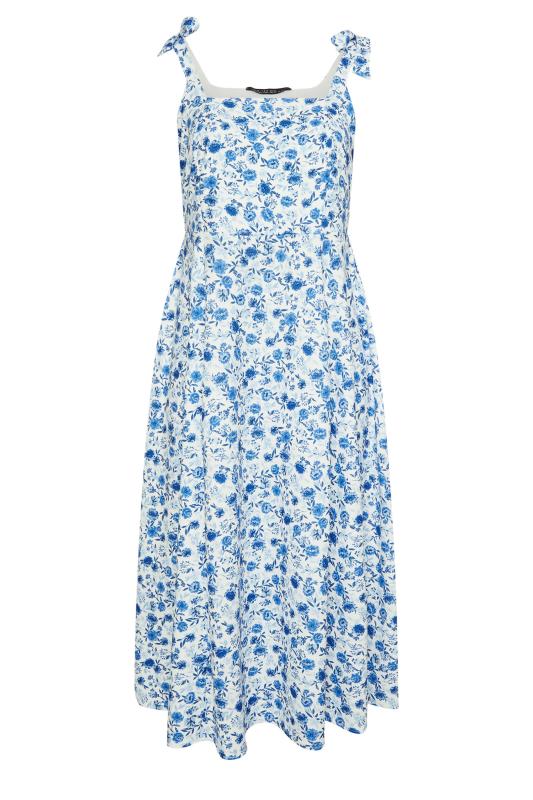 LIMITED COLLECTION Plus Size Blue Floral Print Bow Strap Midaxi Dress | Yours Clothing 6