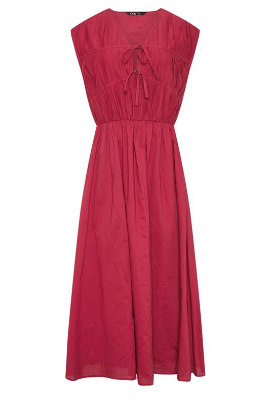 LTS Tall Women's Berry Red Tie Front Cotton Midi Dress | Long Tall Sally 5