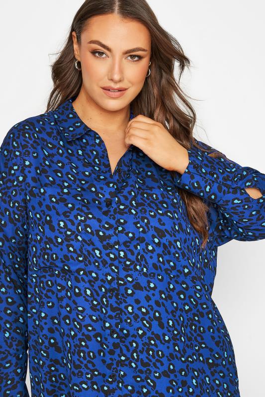 Plus Size Blue Animal Print Oversized Boyfriend Shirt | Yours Clothing 4