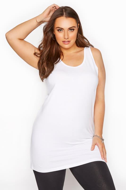 Plus Size Basic T-Shirts & Vests Curve White Longline Vest