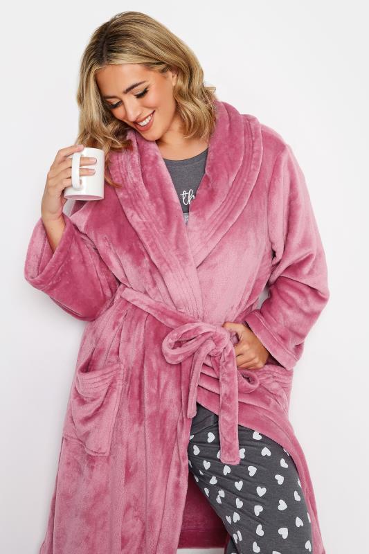 YOURS Plus Size Pink Essential Shawl Dressing Gown | Yours Clothing  4