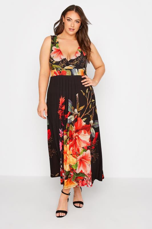 Plus Size Black Floral V-Neck Swing Dress | Yours Clothing 2