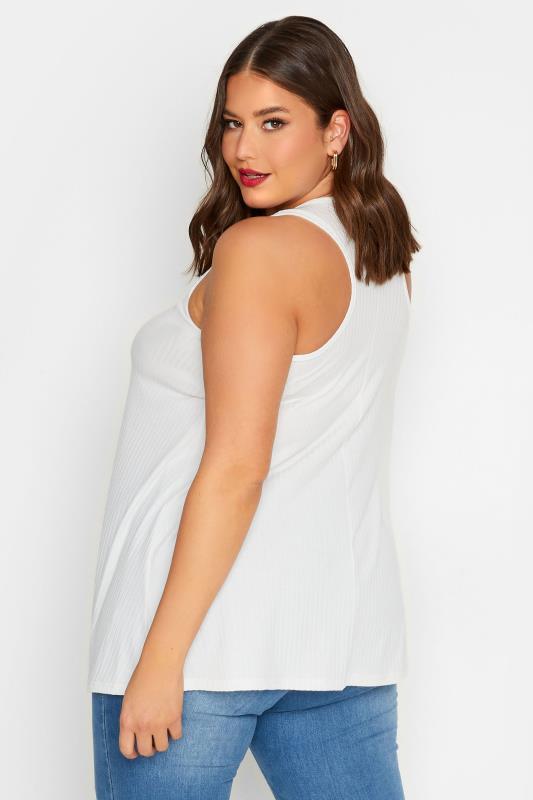 LIMITED COLLECTION Plus Size Curve White Ribbed Racer Cami Vest Top | Yours Clothing  3