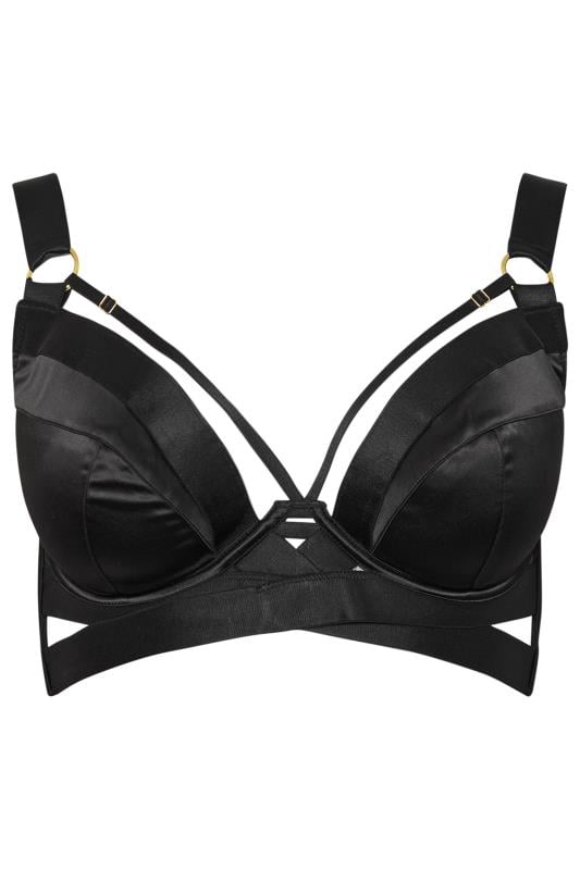 PLAYFUL PROMISES Black Etta Satin Padded Plunge Bra | Yours Clothing 5