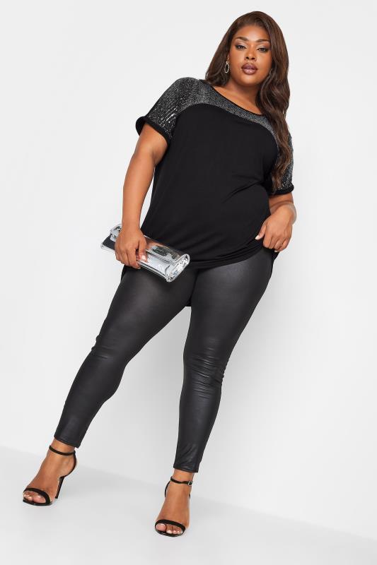 YOURS Plus Size Black Sequin Embellished Top | Yours Clothing 3