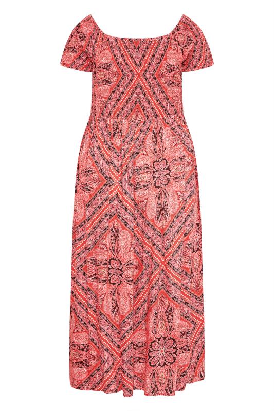 Plus Size Pink Paisley Print Bardot Maxi Dress | Yours Clothing 7