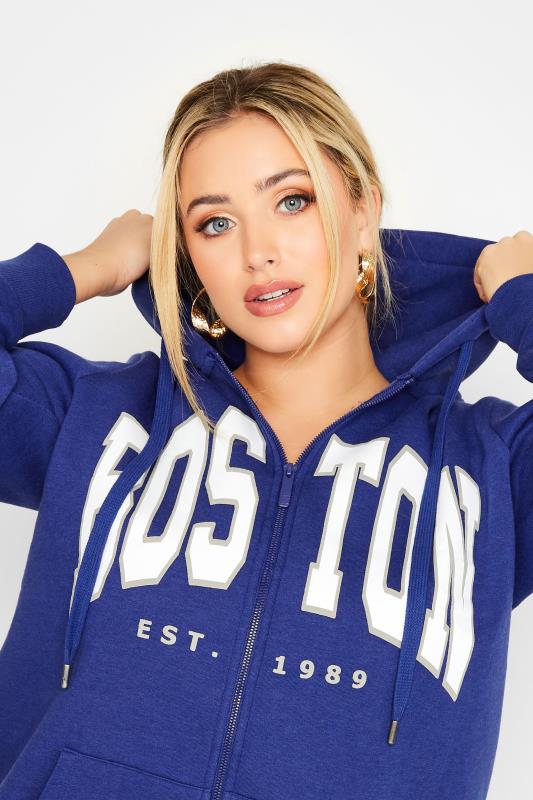 Plus Size Cobalt Blue 'Boston' Graphic Print Zip Hoodie | Yours Clothing 4