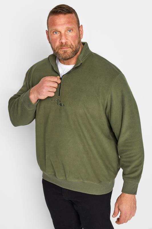 Men's  JACK & JONES Big & Tall Green Quarter Zip Fleece Sweatshirt