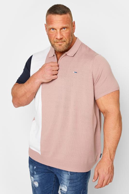 BadRhino Big & Tall Pink Stripe Knitted Polo Shirt | BadRhino 1