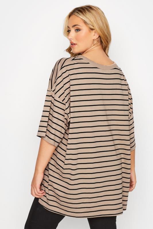 Plus Size Beige Brown Stripe Oversized Boxy T-Shirt | Yours Clothing 3