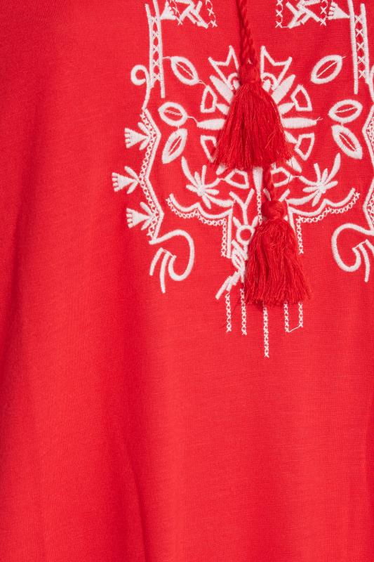 Curve Red Aztec Embroidered Tie Neck T-Shirt_Z.jpg