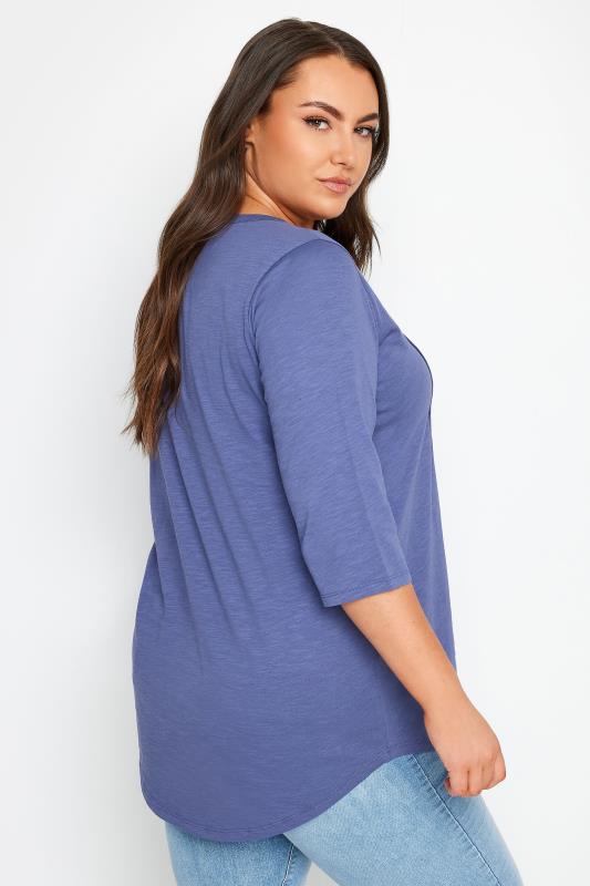 YOURS Plus Size Purple Pintuck Henley Top | Yours Clothing 3