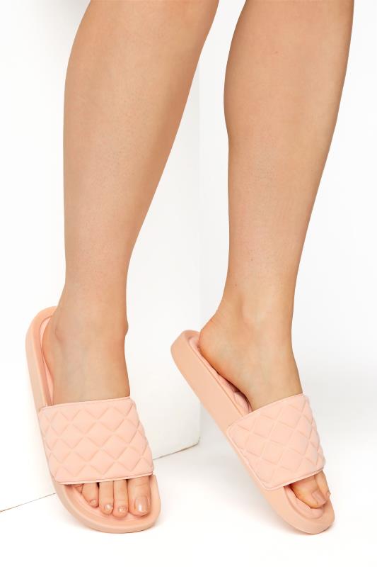 Tall  Yours Pink Quilted Slider In Wide E Fit