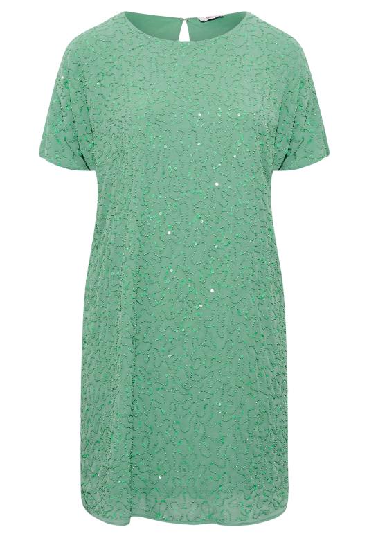 LUXE Plus Size Green Sequin Hand Embellished Cape Dress | Yours Clothing 6