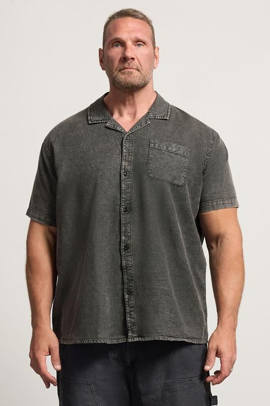 BadRhino Big & Tall Grey Acid Wash Cotton Shirt | BadRhino 1