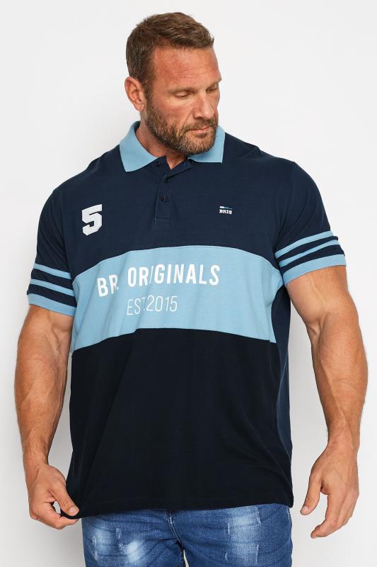 Men's  BadRhino Big & Tall Blue Colour Block Logo Polo Shirt