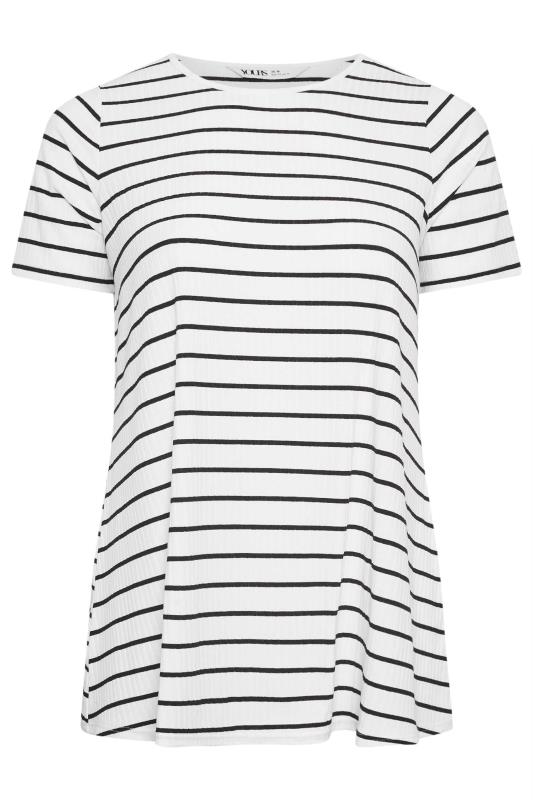 YOURS Plus Size White Stripe Ribbed T-Shirt | Yours Clothing 5