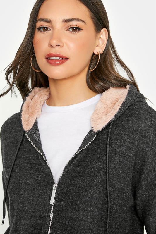 LTS Tall Charcoal Grey Faux Fur Soft Touch Hoodie 4