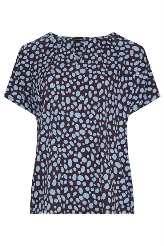 EVANS Plus Size Blue And Brown Polka Dot Print Bar Detail Top | Evans 5