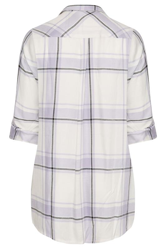Plus Size White & Lilac Purple Check Boyfriend Shirt | Yours Clothing  7